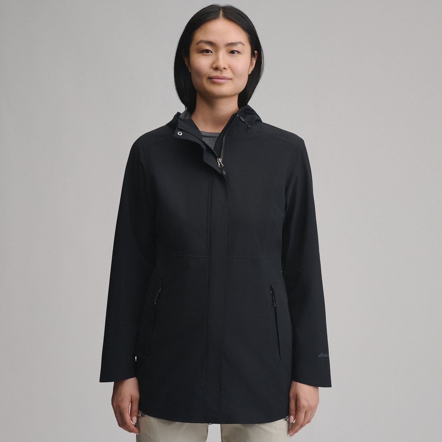 Women's Cloud Cap Waterproof Stretch Hooded Rain Parka-Black-2