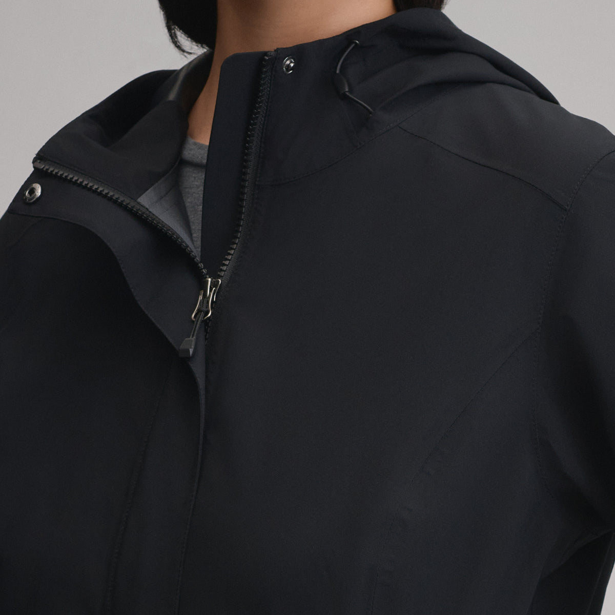 Women's Cloud Cap Waterproof Stretch Hooded Rain Parka-Black-6