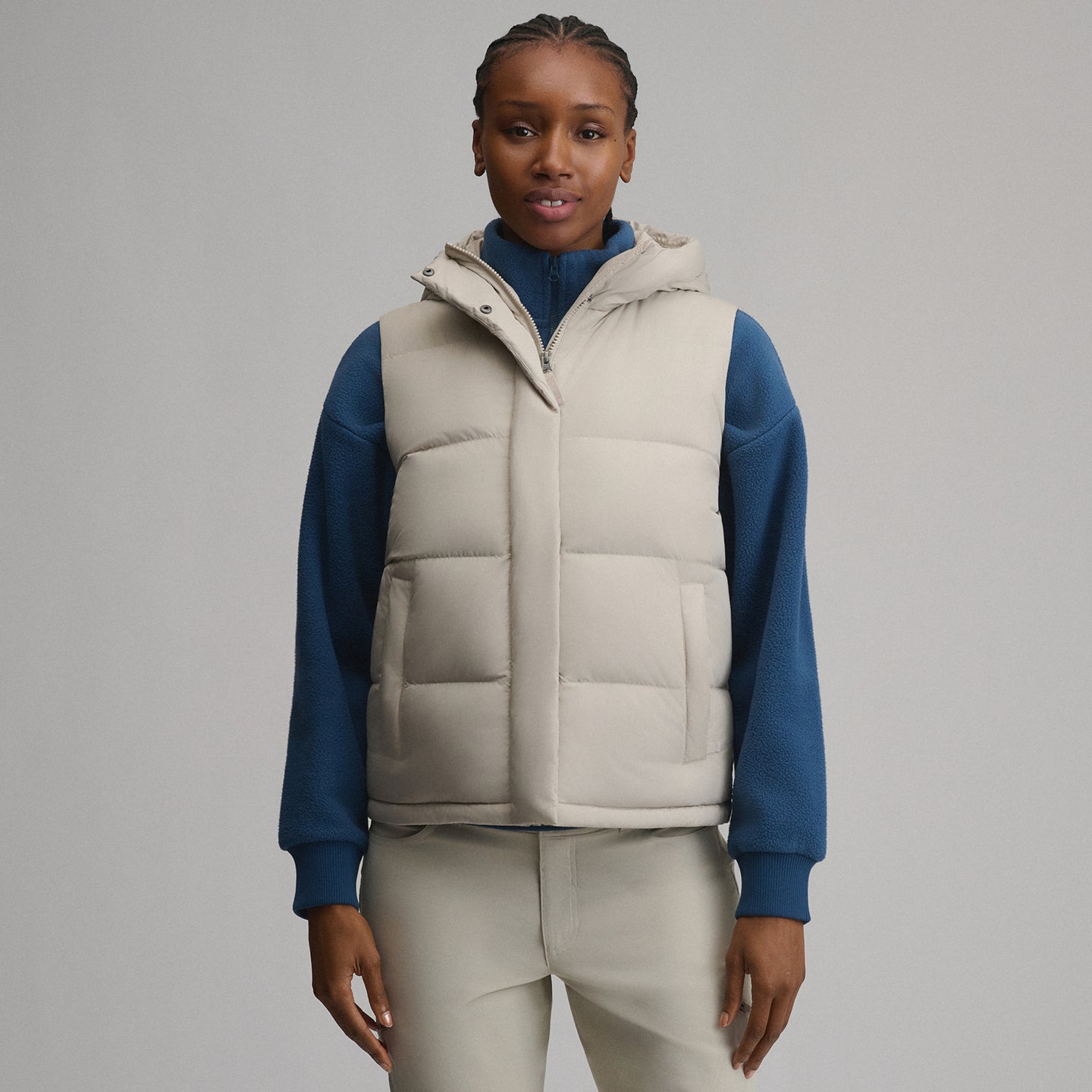 Women's Ketchum Short Down Hooded Vest-Pumice-1