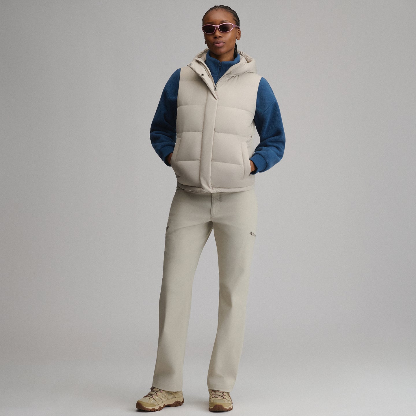 Women's Ketchum Short Down Hooded Vest-Pumice-5