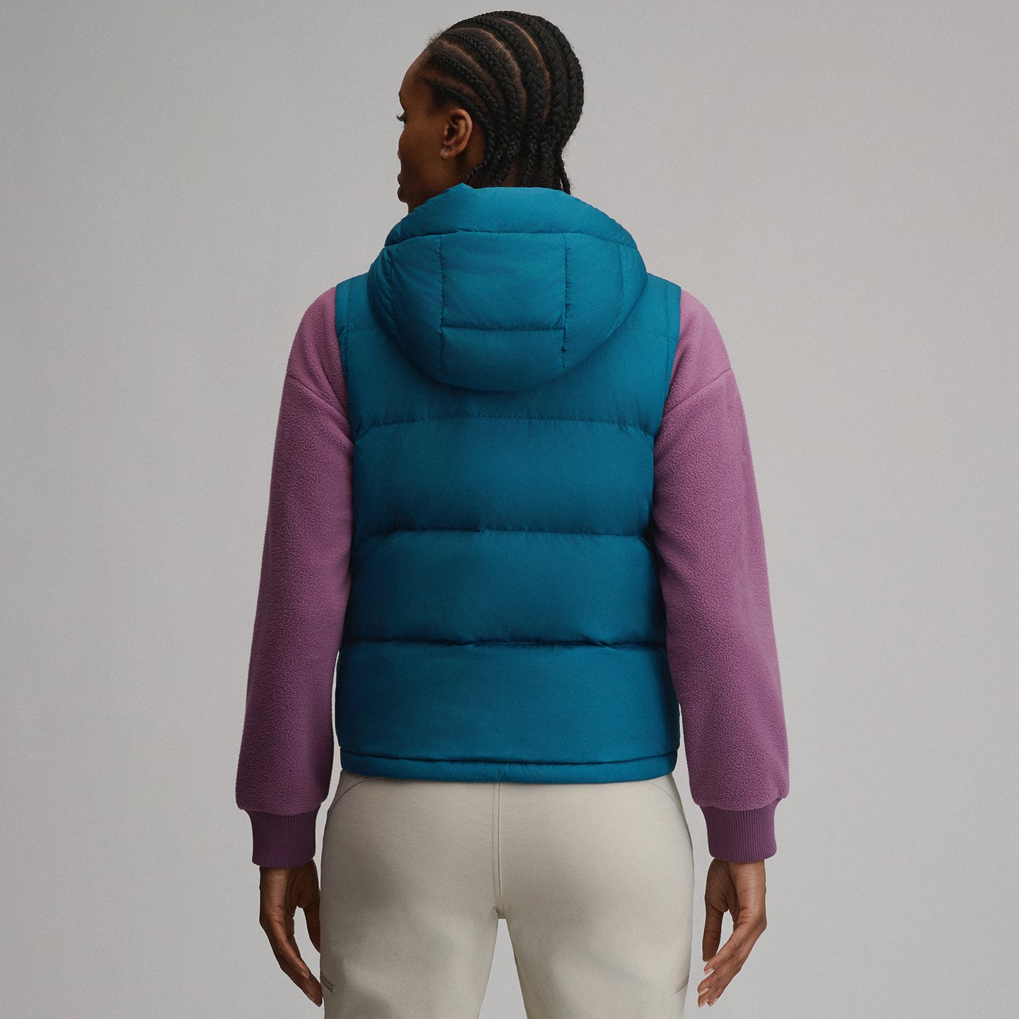 Women's Ketchum Short Down Hooded Vest-Meridian Blue-7