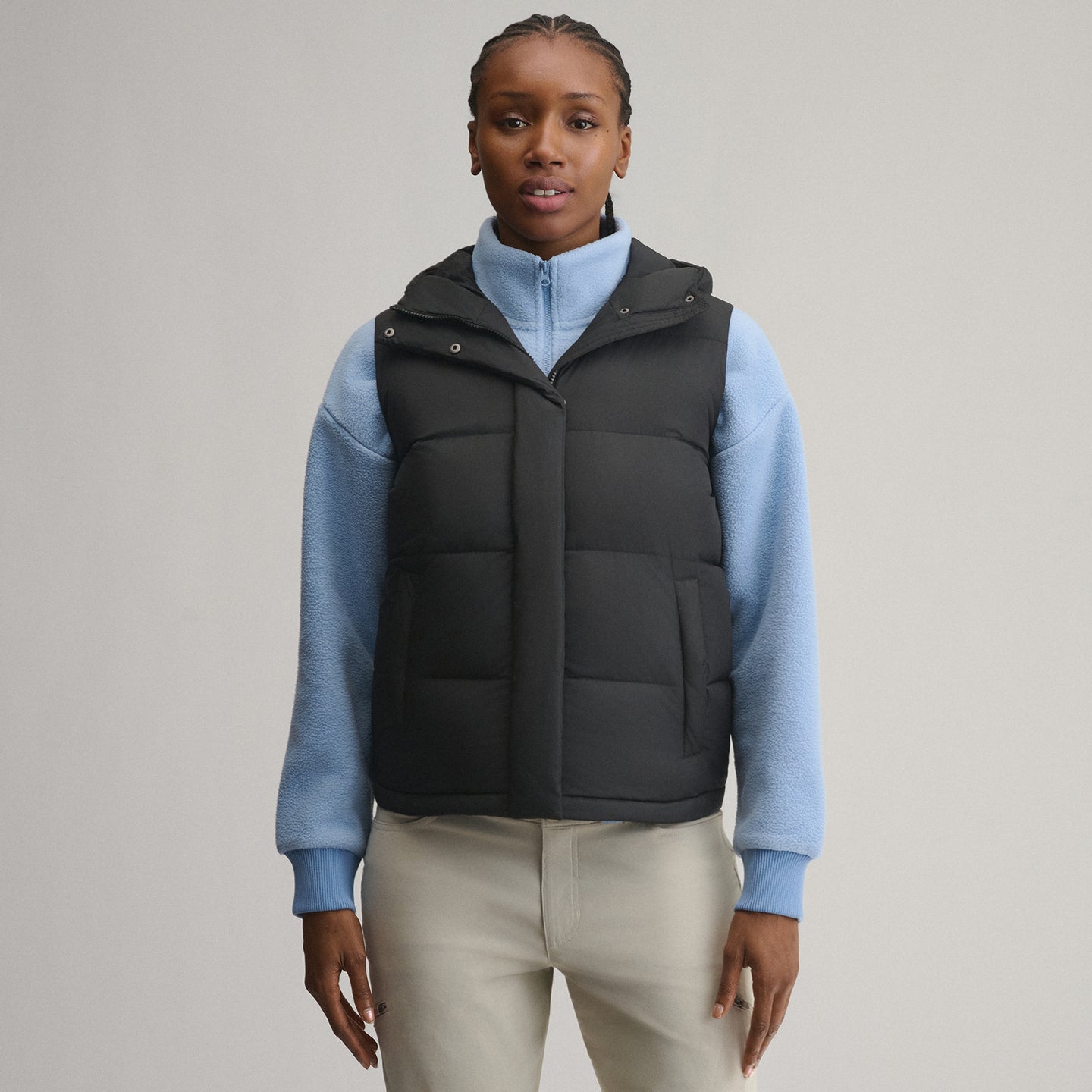 Women's Ketchum Short Down Hooded Vest-Black-11