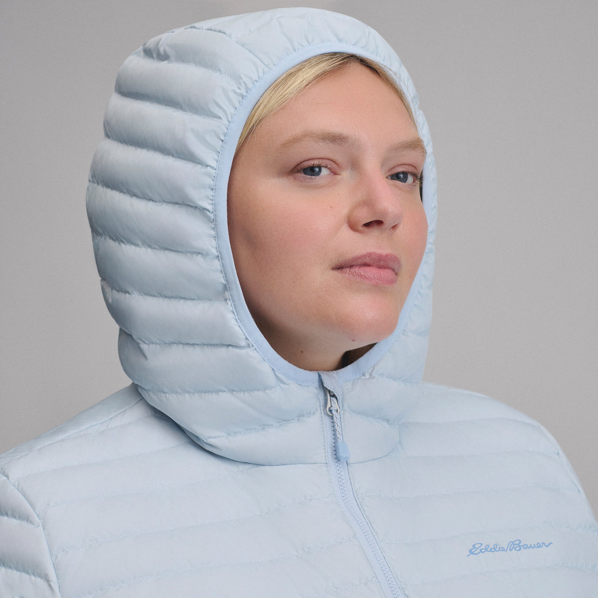 Women's Microlight Hooded Down Jacket-Ice-4