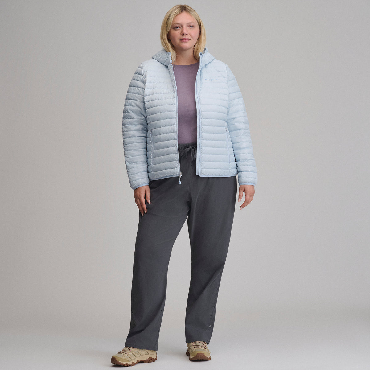Women's Microlight Hooded Down Jacket-Ice-5