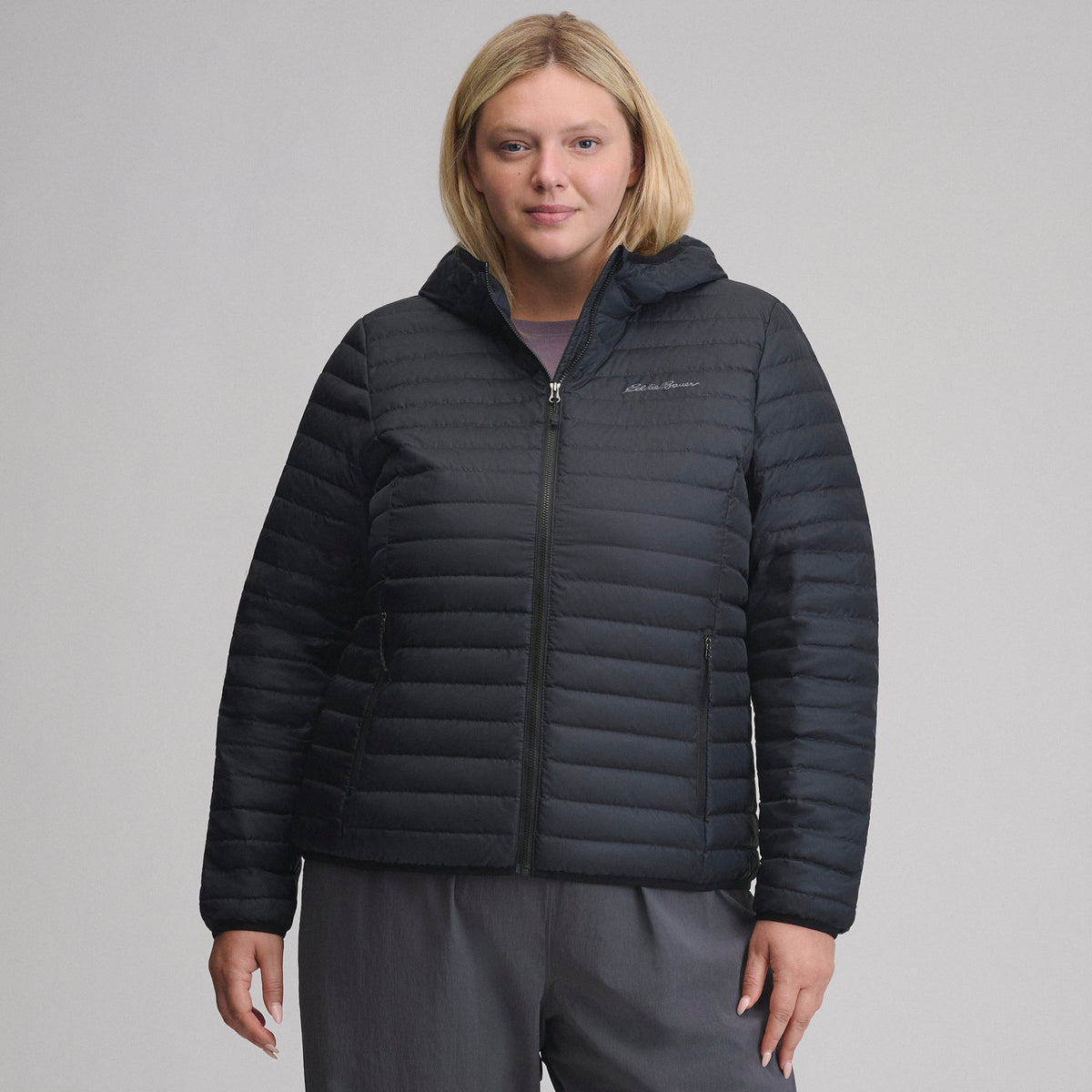 Women's Microlight Hooded Down Jacket-Black-6