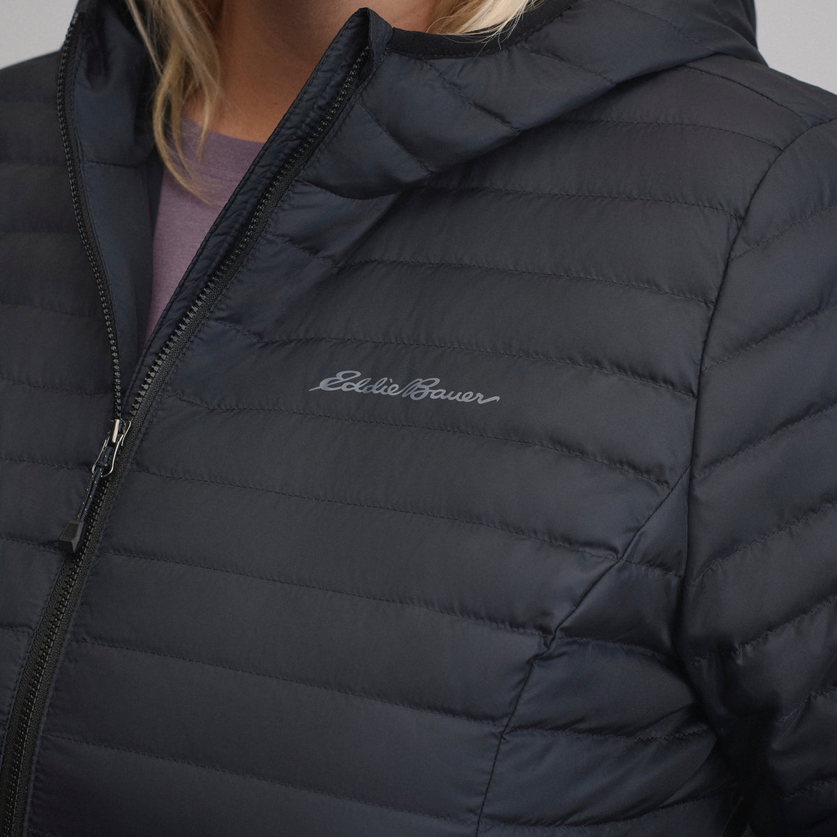 Women's Microlight Hooded Down Jacket-Black-8