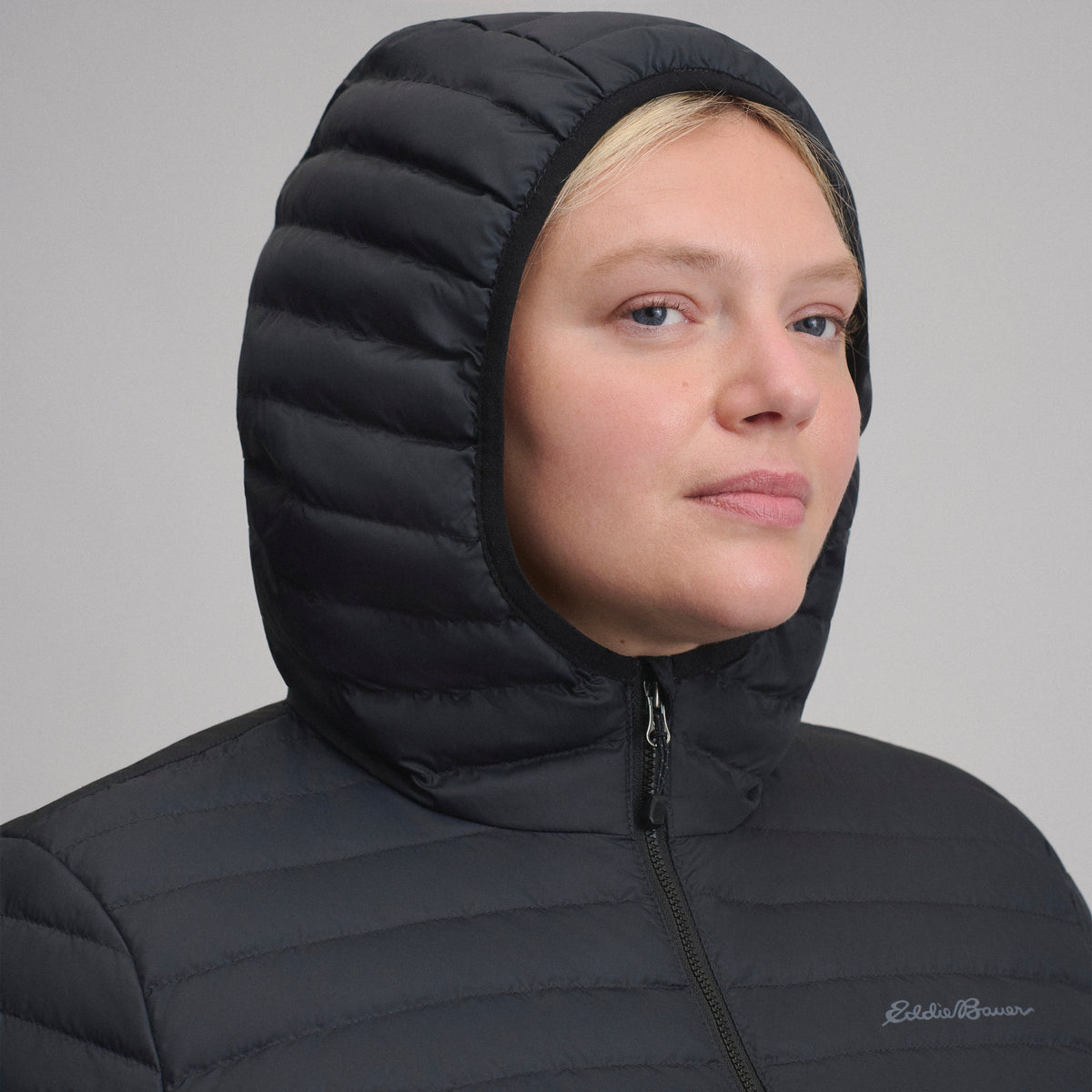 Women's Microlight Hooded Down Jacket-Black-9