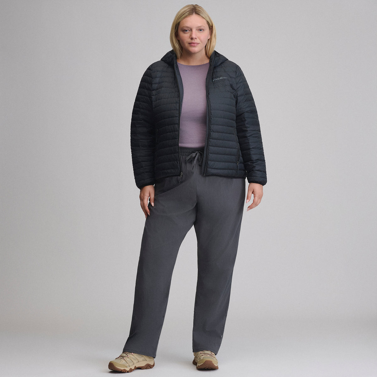 Women's Microlight Hooded Down Jacket-Black-11