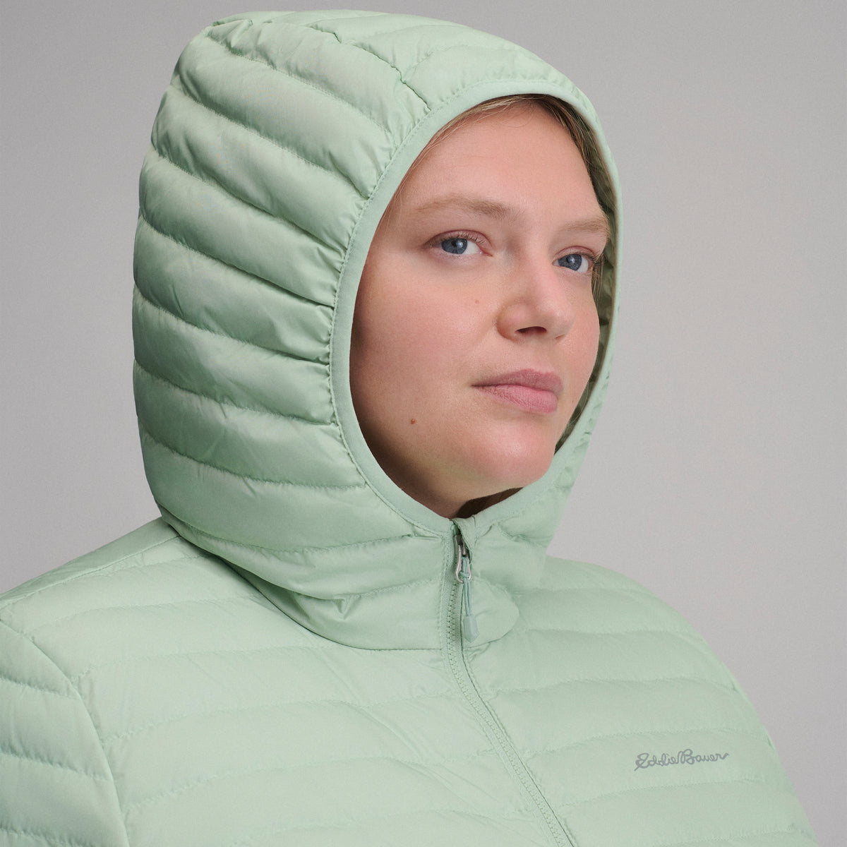 Women's Microlight Hooded Down Jacket-Limestone-20