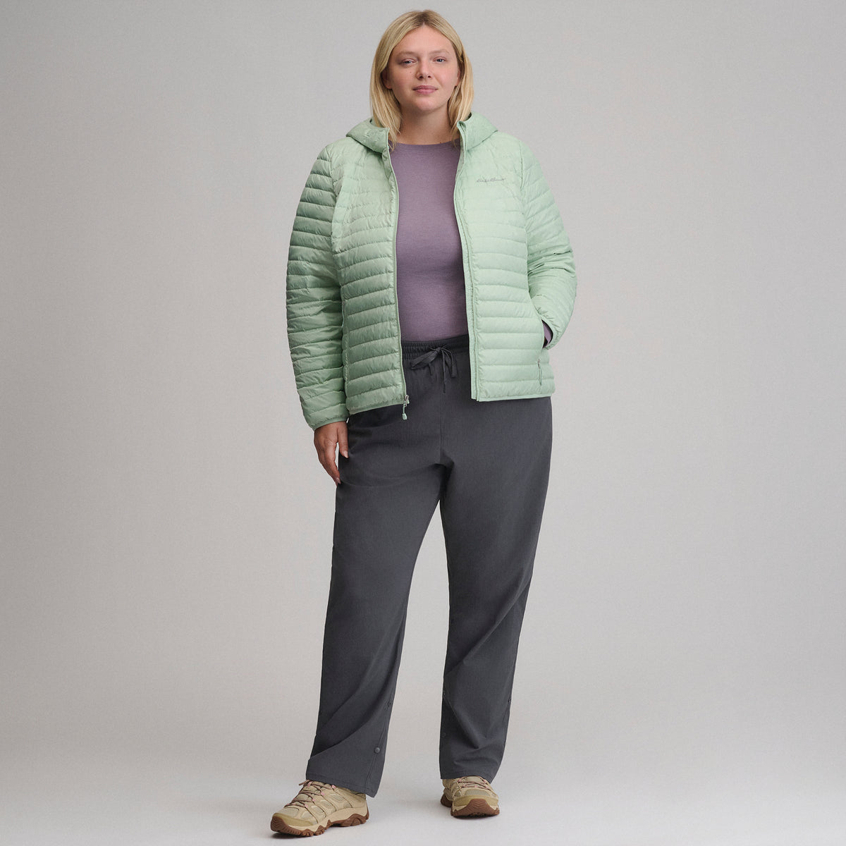 Women's Microlight Hooded Down Jacket-Limestone-23