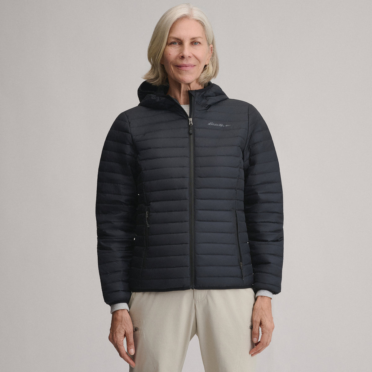 Women's Microlight Hooded Down Jacket-Black-1