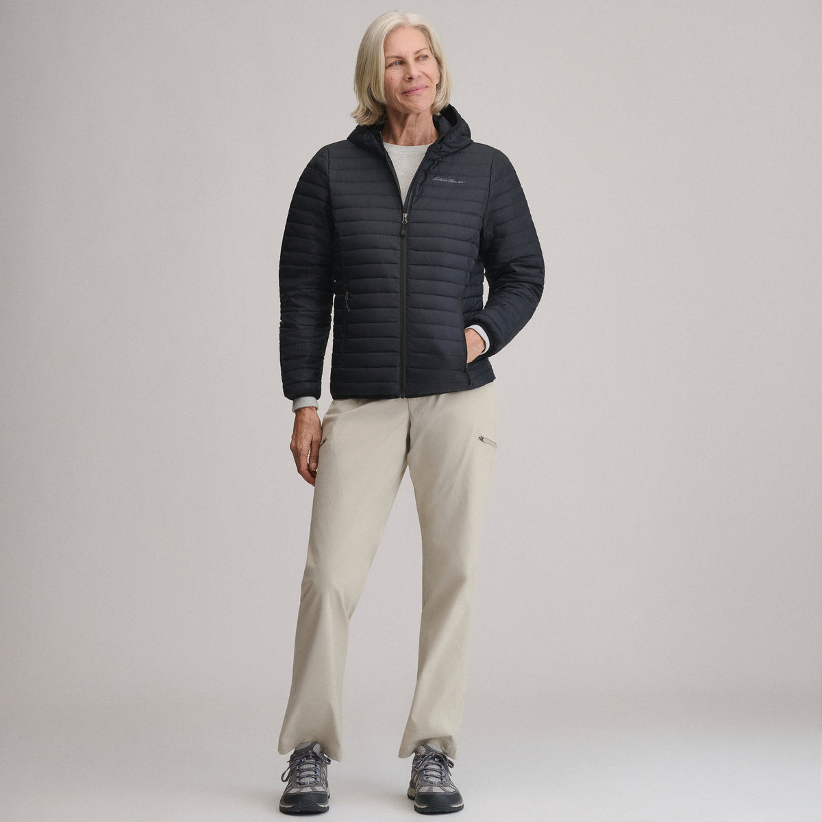 Women's Microlight Hooded Down Jacket-Black-5