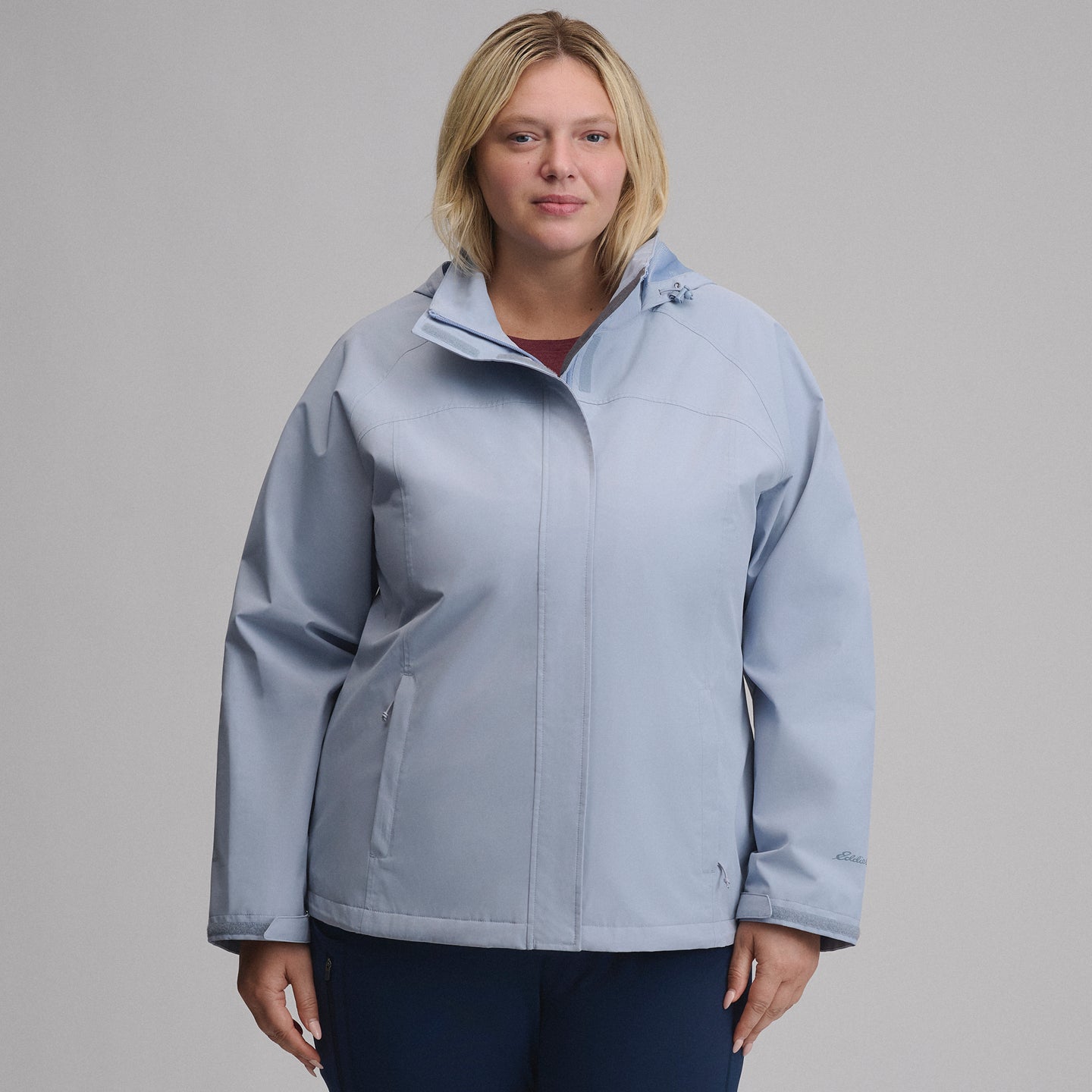 Women's Rainfoil® Waterproof Packable Hooded Rain Jacket-Smoke Blue-19