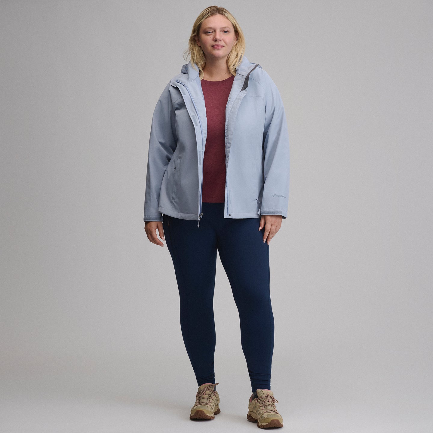 Women's Rainfoil® Waterproof Packable Hooded Rain Jacket-Smoke Blue-24
