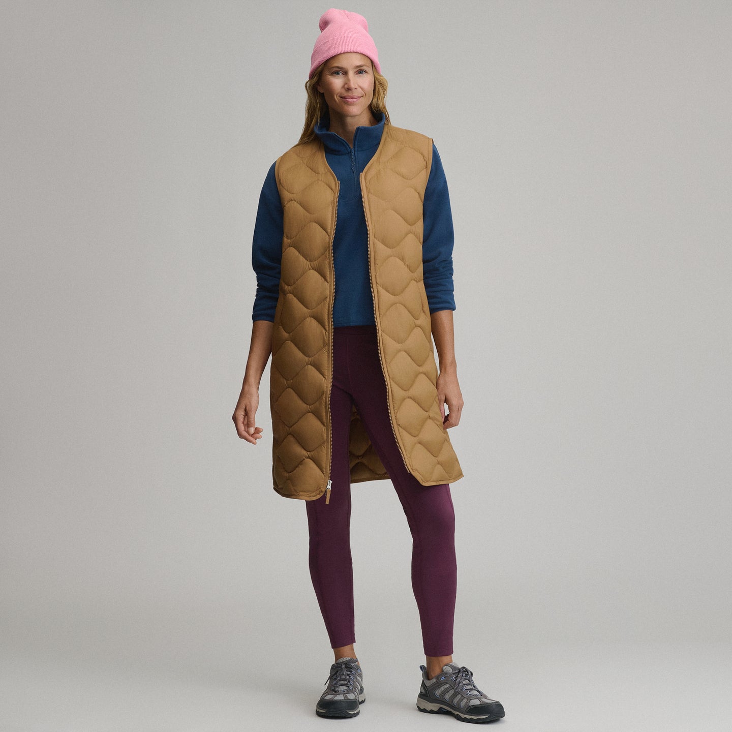 Women's Shaw Long Down Vest-Camel-8