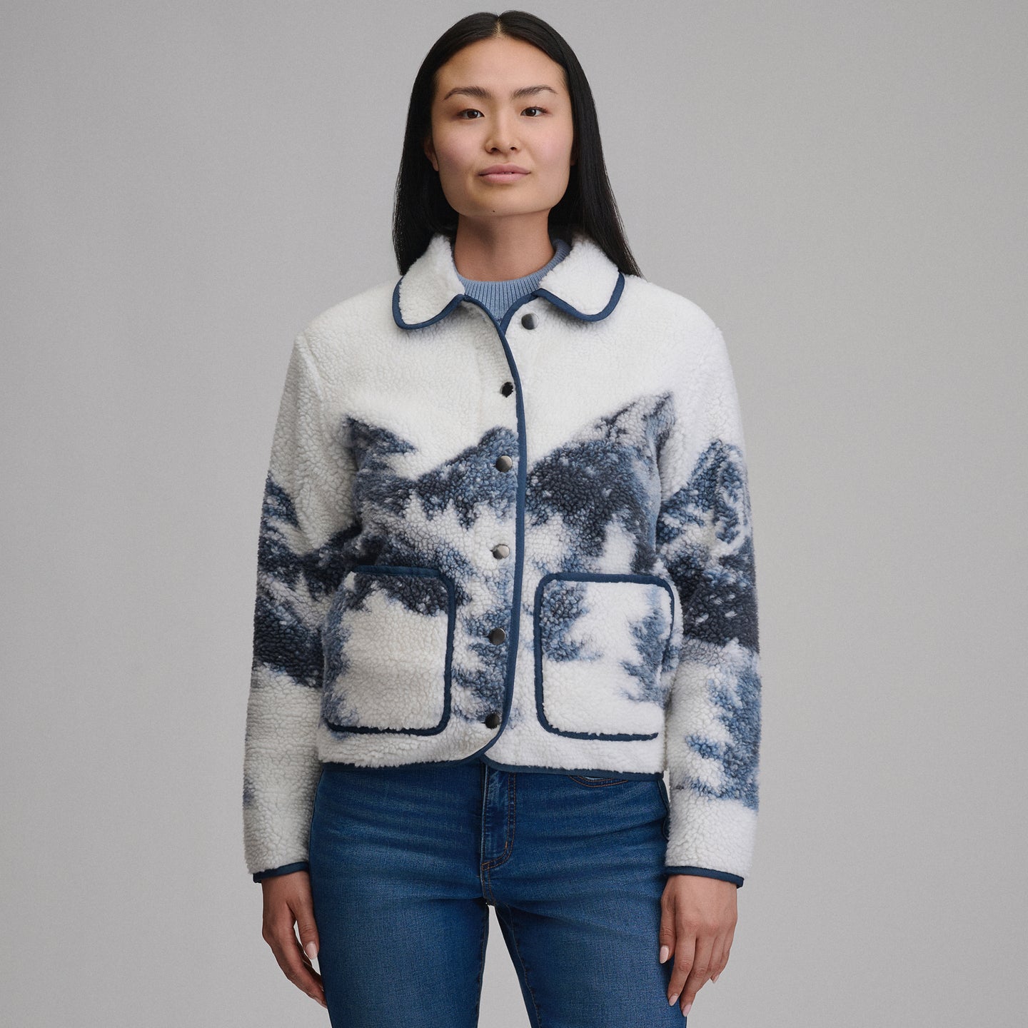 Women's Printed Fleece Jacket-Snow-5