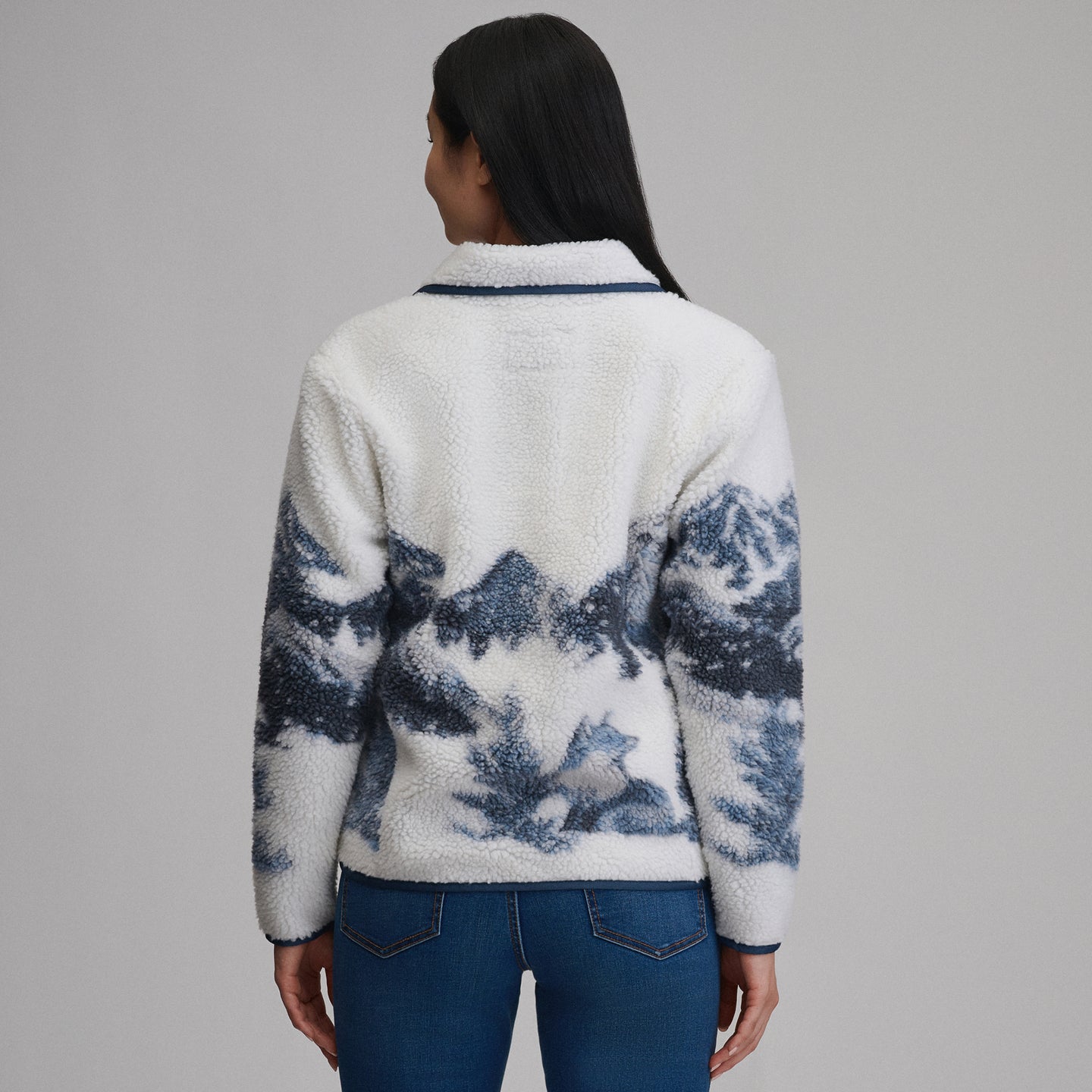 Women's Printed Fleece Jacket-Snow-6