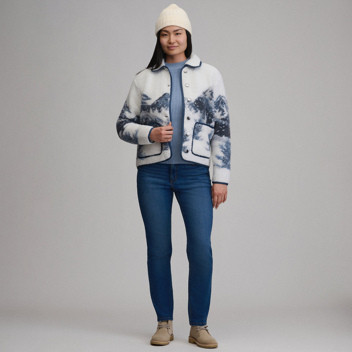Women's Printed Fleece Jacket-Snow-8