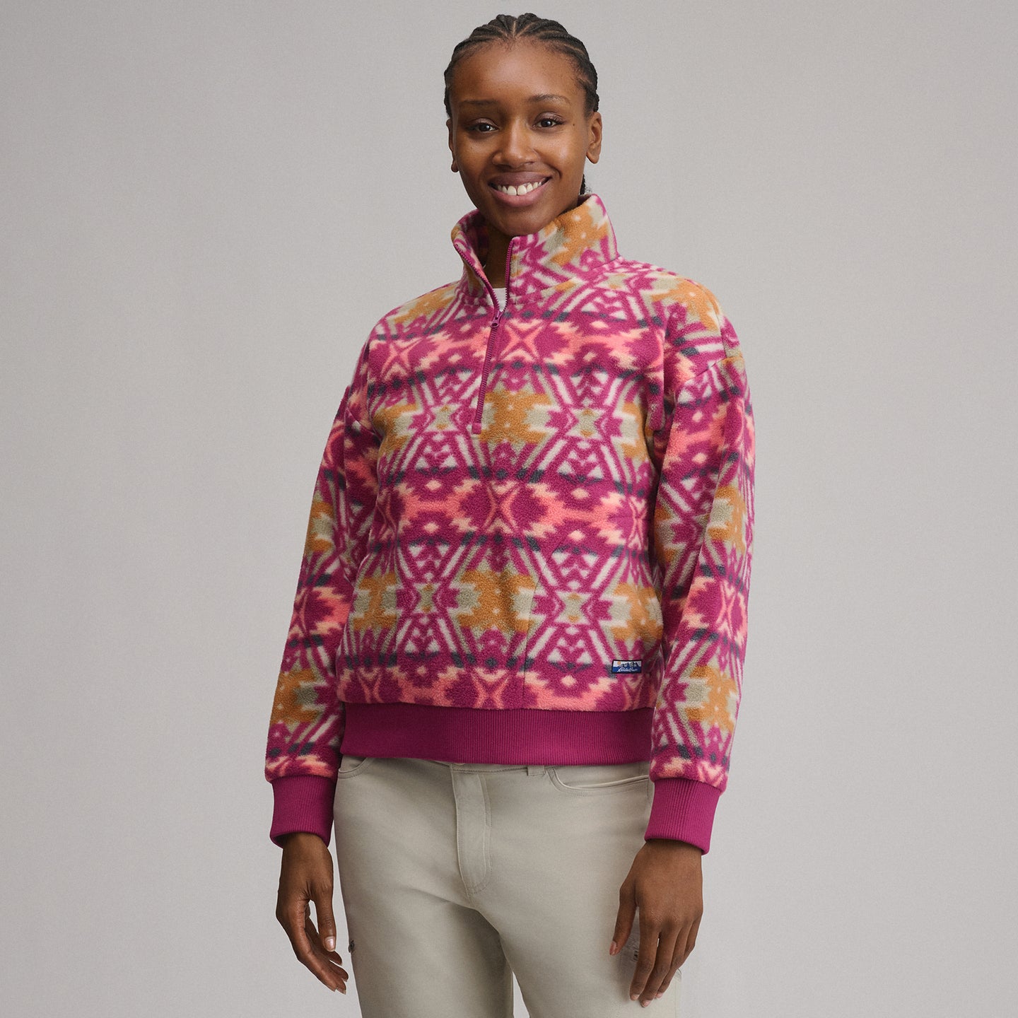 Women's Authentic Outdoor Fleece 1/4-Zip Mock Pullover - Print-Blush-1