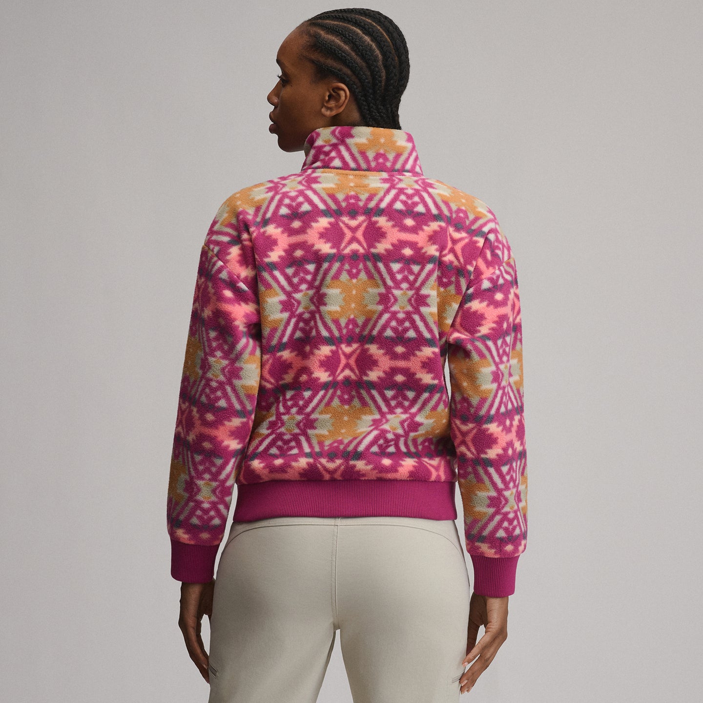 Women's Authentic Outdoor Fleece 1/4-Zip Mock Pullover - Print-Blush-2