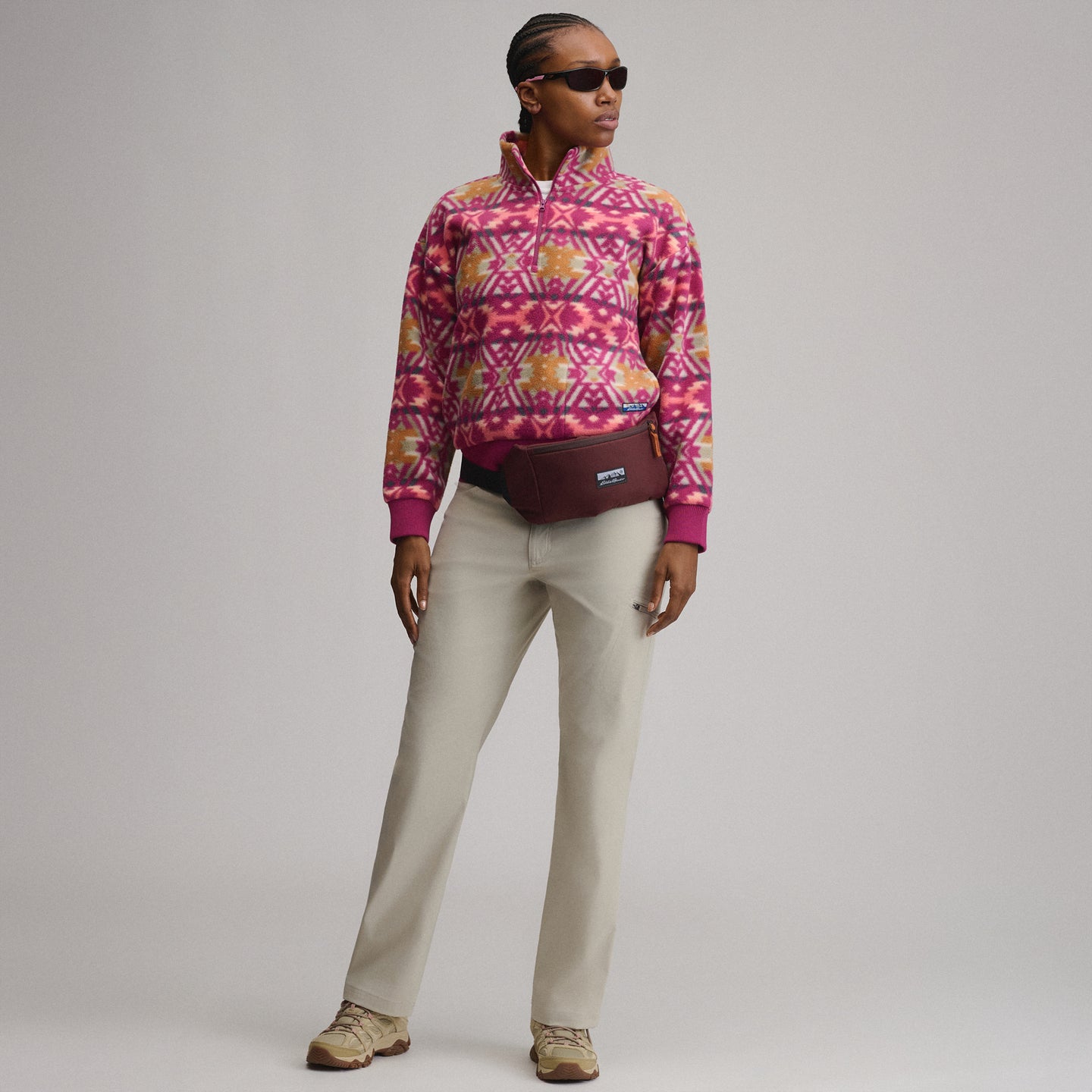 Women's Authentic Outdoor Fleece 1/4-Zip Mock Pullover - Print-Blush-4