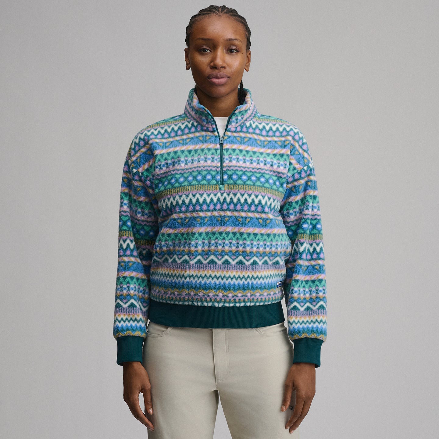Women's Authentic Outdoor Fleece 1/4-Zip Mock Pullover - Print-Cactus-9
