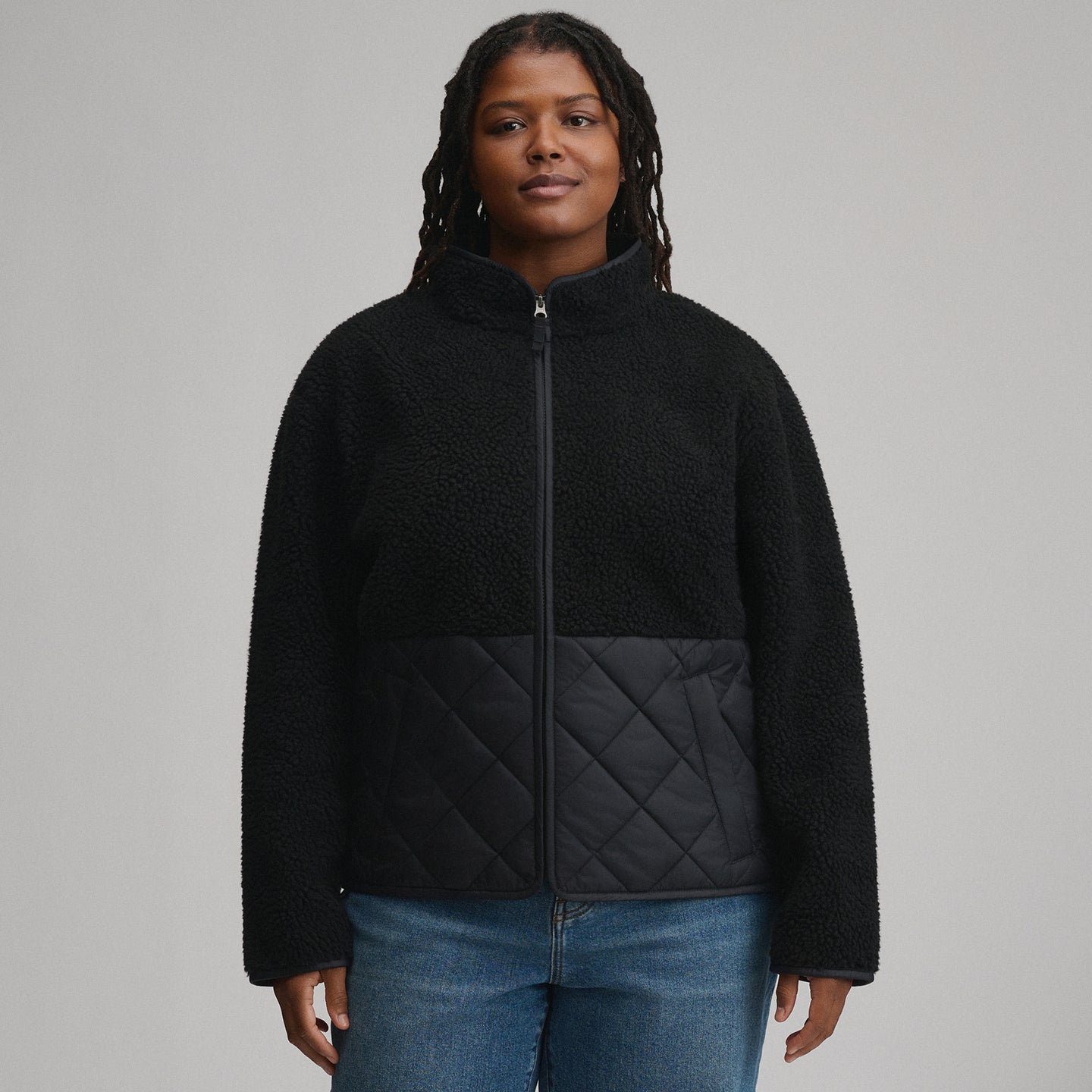 Women's Wander Mixed Media Fleece Jacket-Black-1