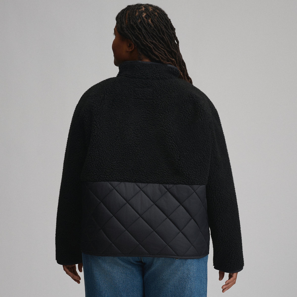 Women's Wander Mixed Media Fleece Jacket-Black-2