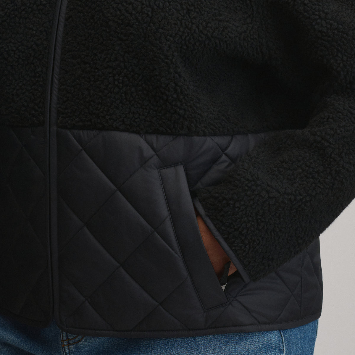 Women's Wander Mixed Media Fleece Jacket-Black-3