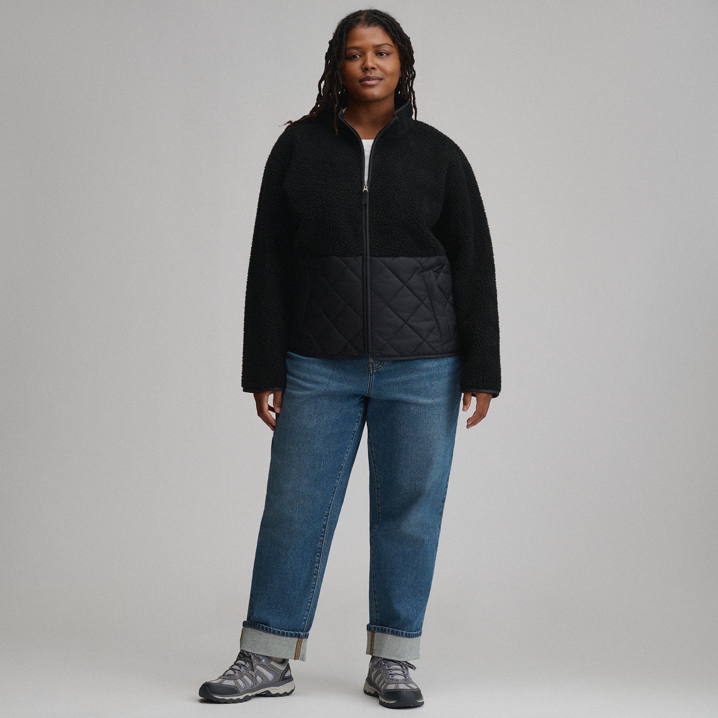 Women's Wander Mixed Media Fleece Jacket-Black-4