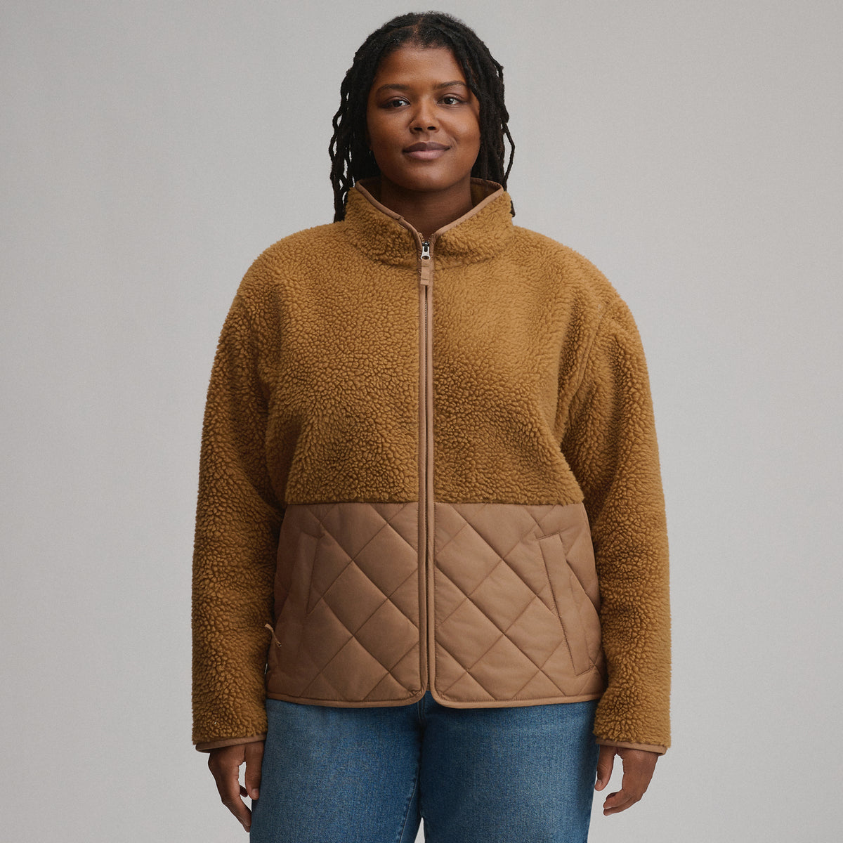 Women's Wander Mixed Media Fleece Jacket-Camel-5