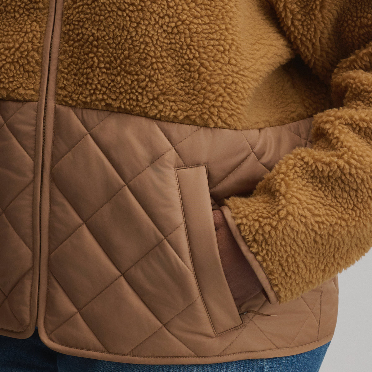 Women's Wander Mixed Media Fleece Jacket-Camel-7