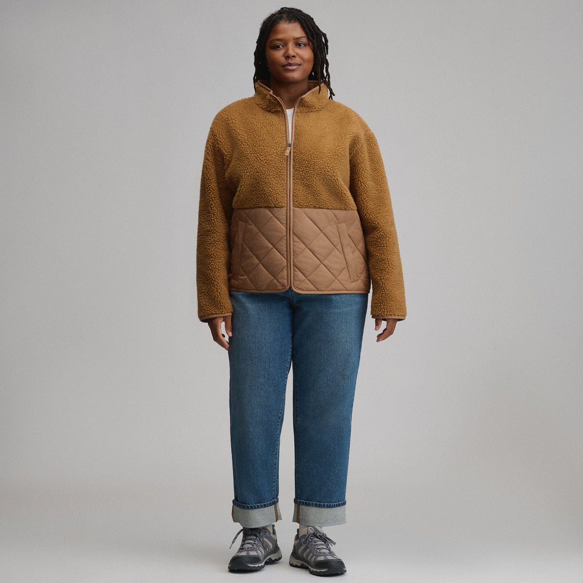 Women's Wander Mixed Media Fleece Jacket-Camel-8