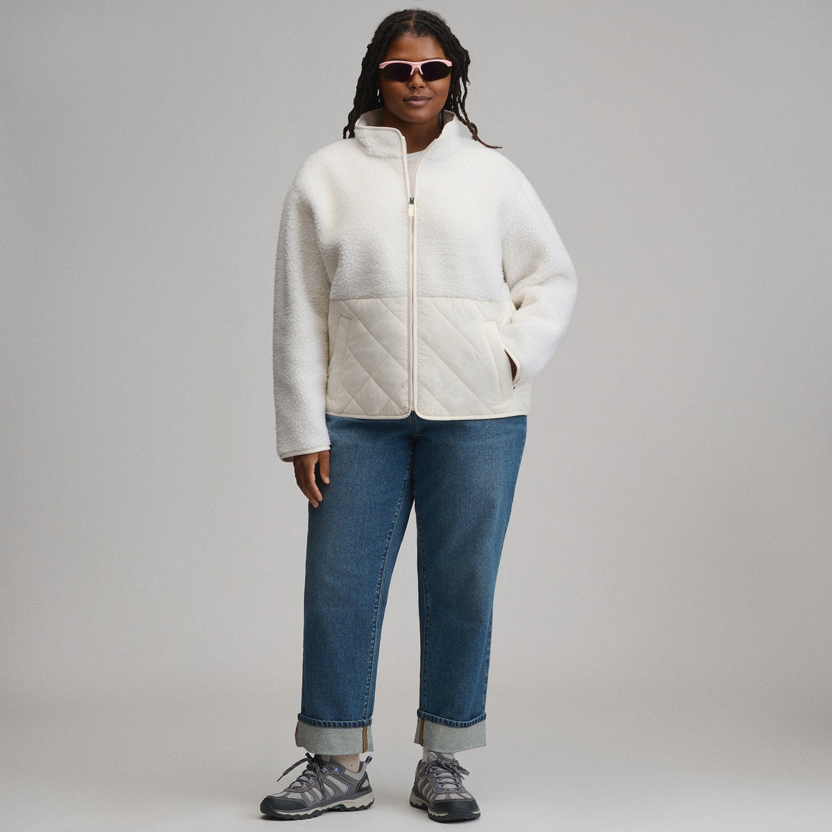 Women's Wander Mixed Media Fleece Jacket-Ivory-12