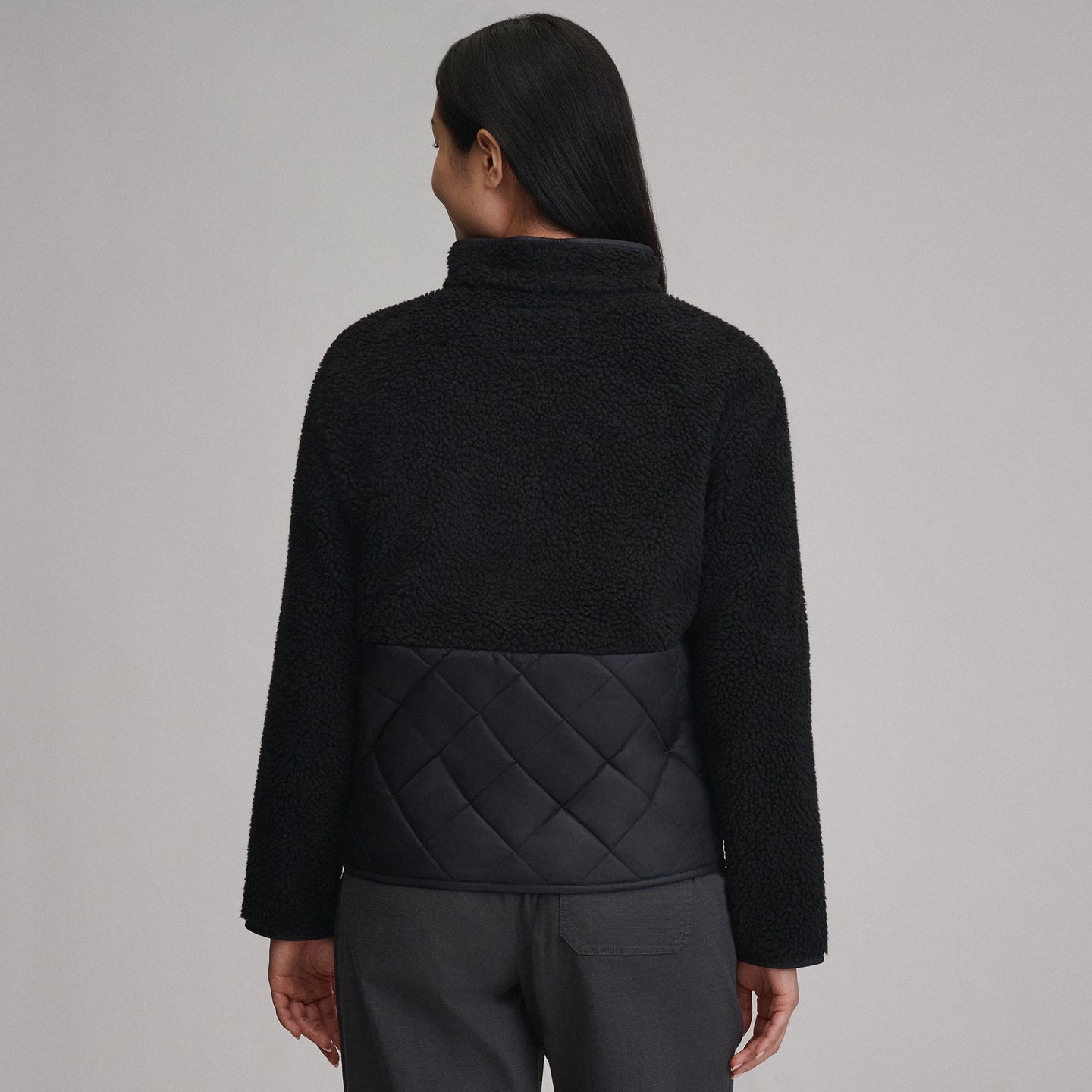 Women's Wander Mixed Media Fleece Jacket-Black-2