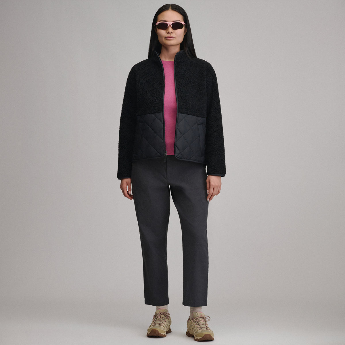 Women's Wander Mixed Media Fleece Jacket-Black-4