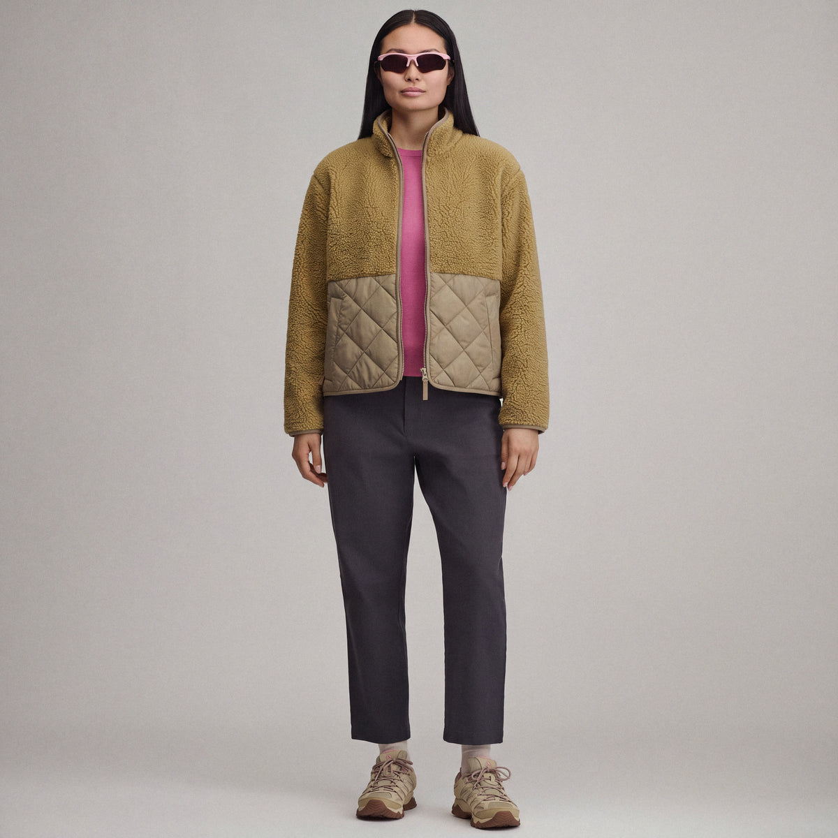 Women's Wander Mixed Media Fleece Jacket-Camel-4