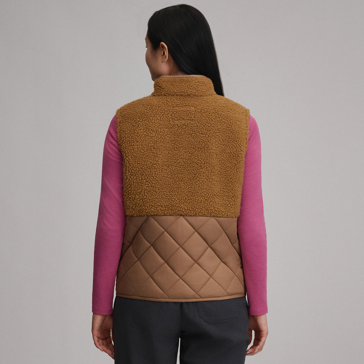 Women's Wander Mixed Media Fleece Vest-Camel-2