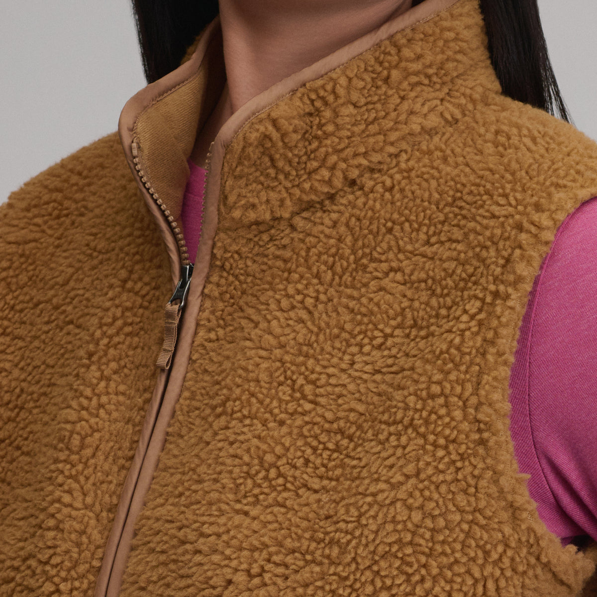 Women's Wander Mixed Media Fleece Vest-Camel-3
