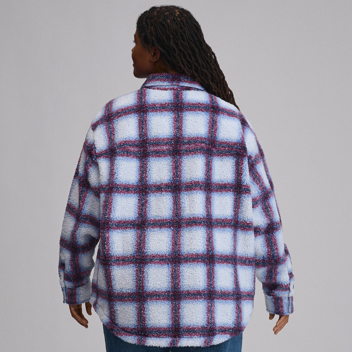 Women's Plaid Fleece Shirt Jacket-Glacier-2