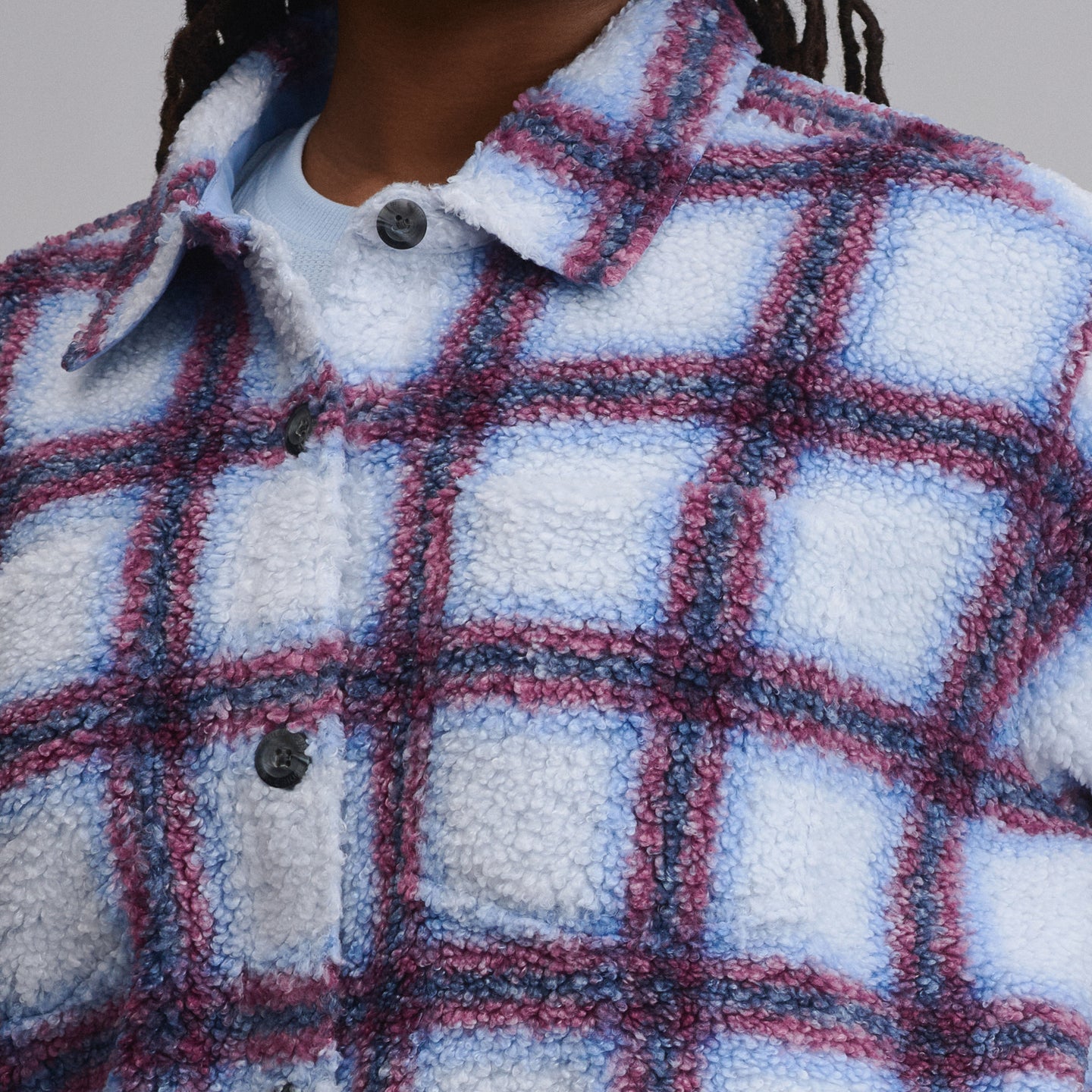 Women's Plaid Fleece Shirt Jacket-Glacier-3