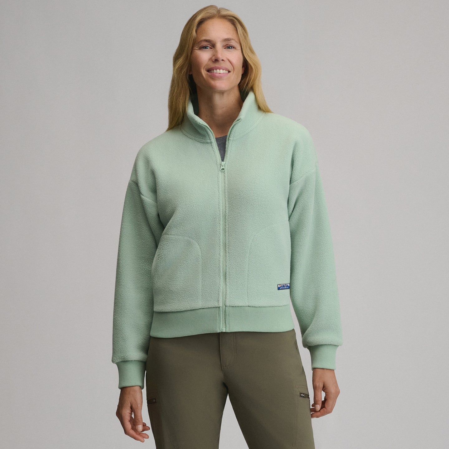 Women's Authentic Outdoor Full-Zip Fleece Mock Pullover-Limestone-9