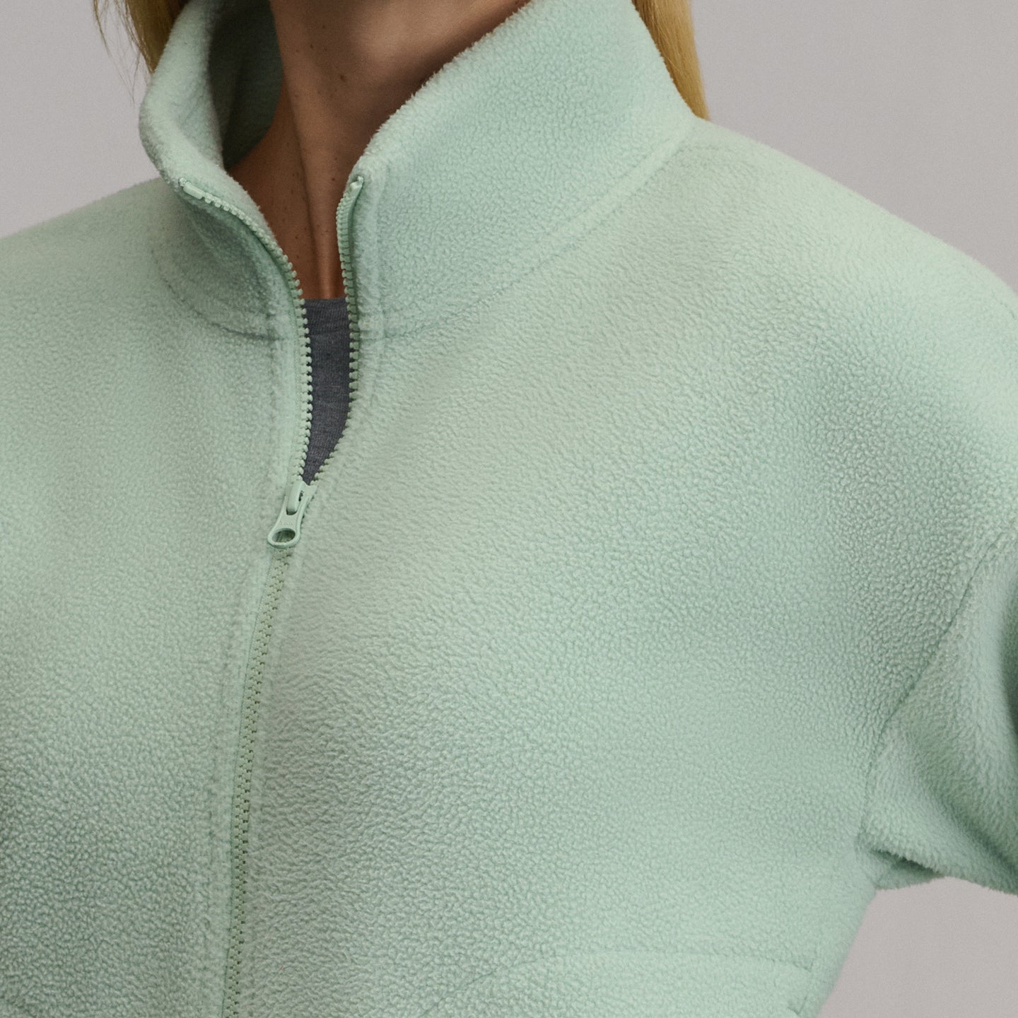 Women's Authentic Outdoor Full-Zip Fleece Mock Pullover-Limestone-11