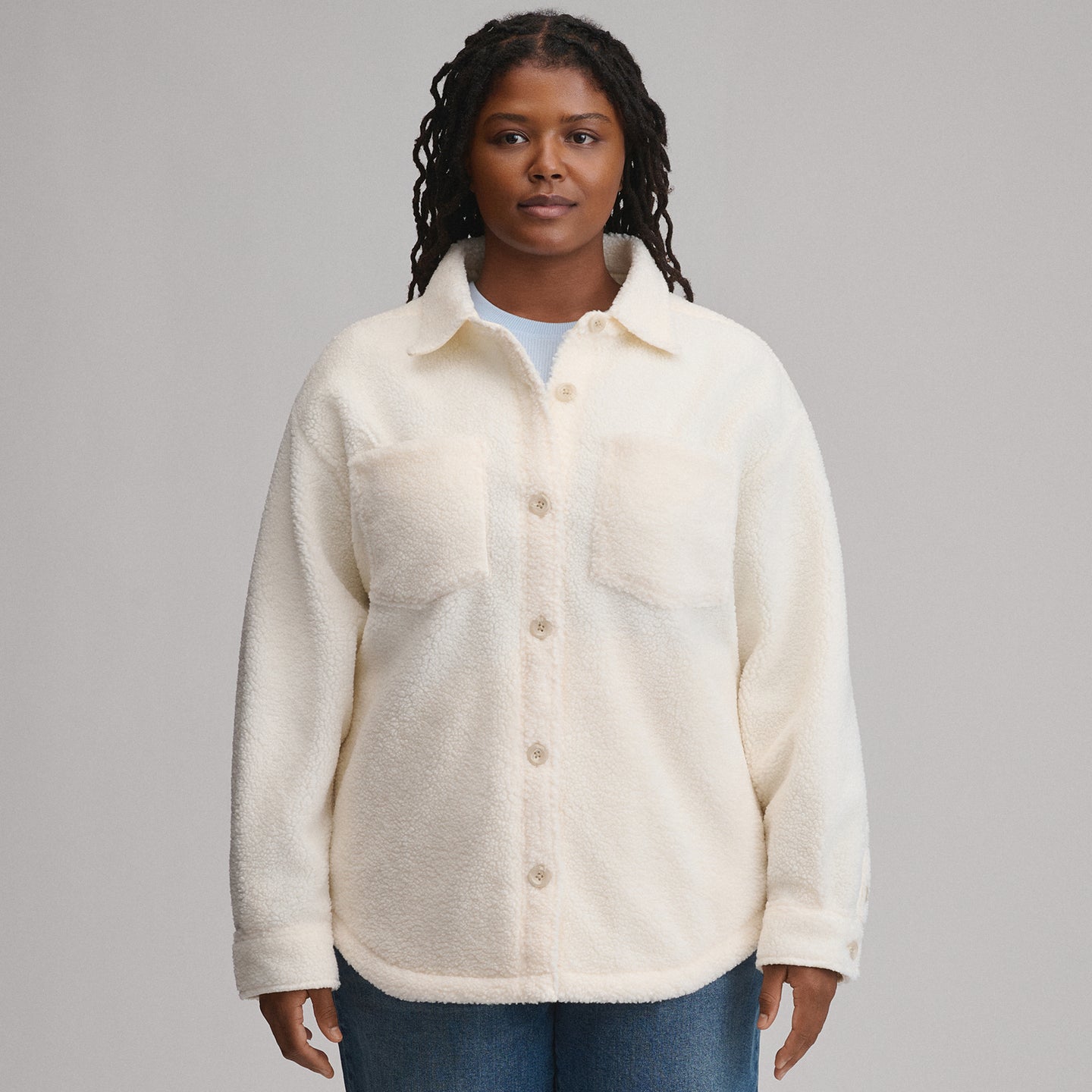 Women's Fleece Shirt Jacket-Ivory-1