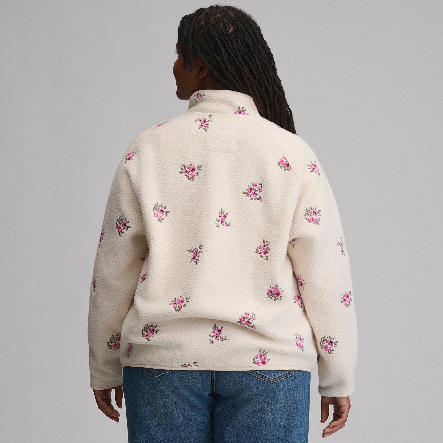 Women's Plush Fleece Snap-Mock Pullover - Embroidered-Blush-2