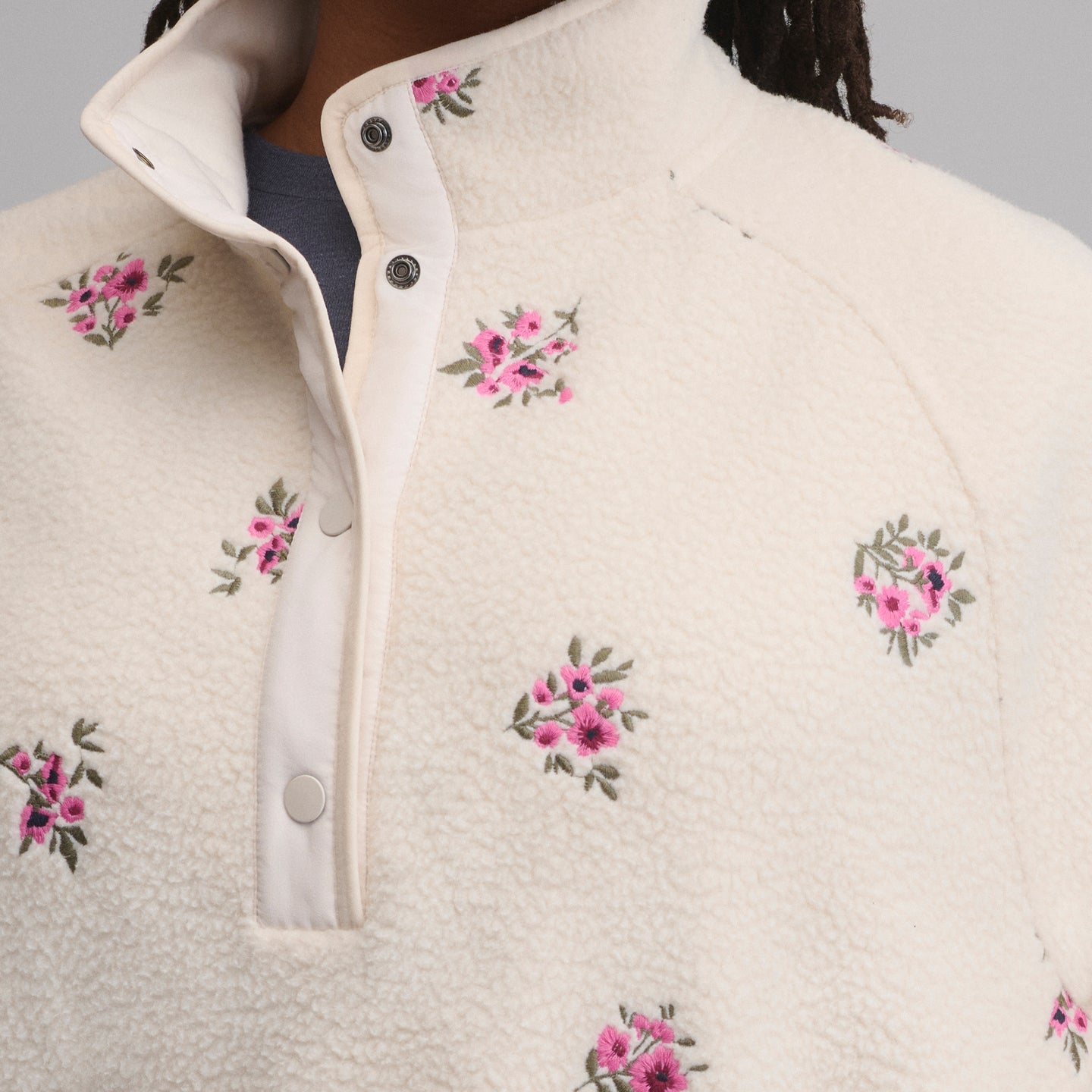 Women's Plush Fleece Snap-Mock Pullover - Embroidered-Blush-3