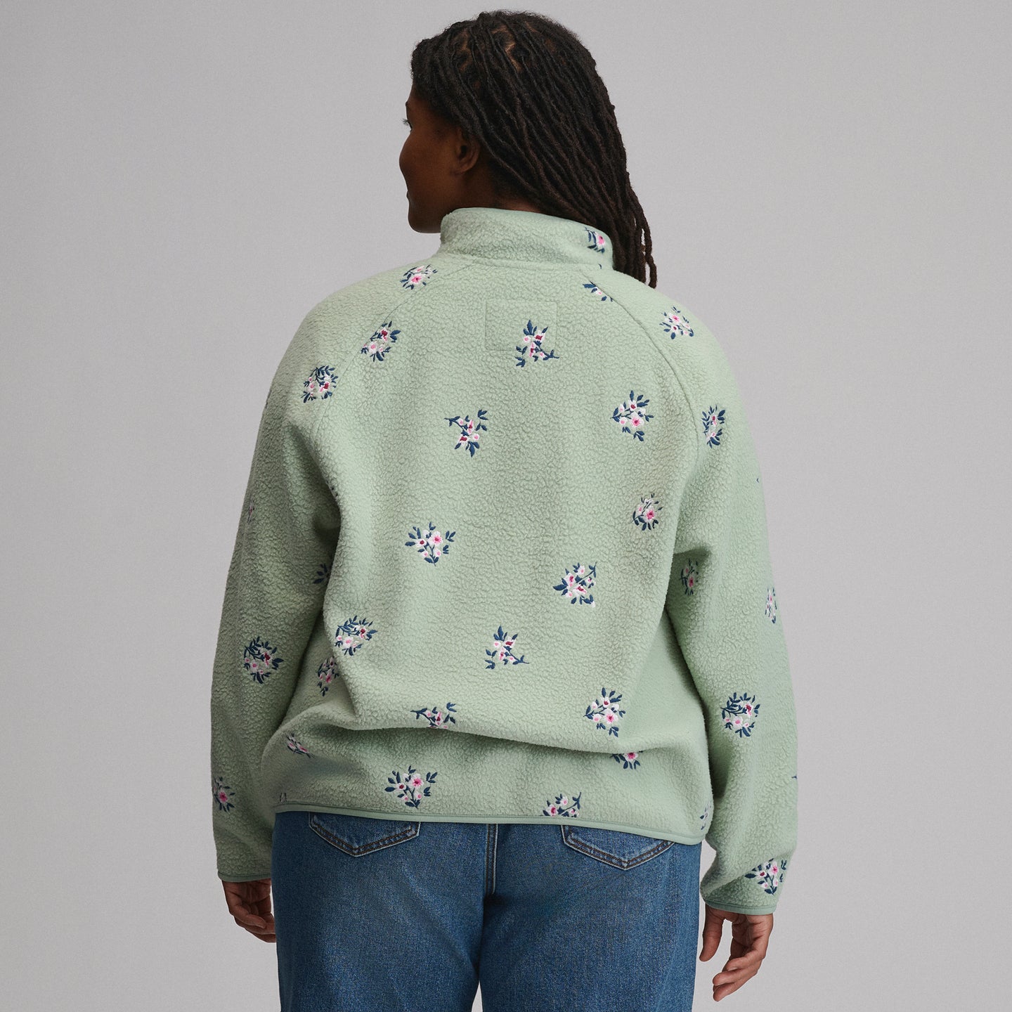 Women's Plush Fleece Snap-Mock Pullover - Embroidered-Limestone-6