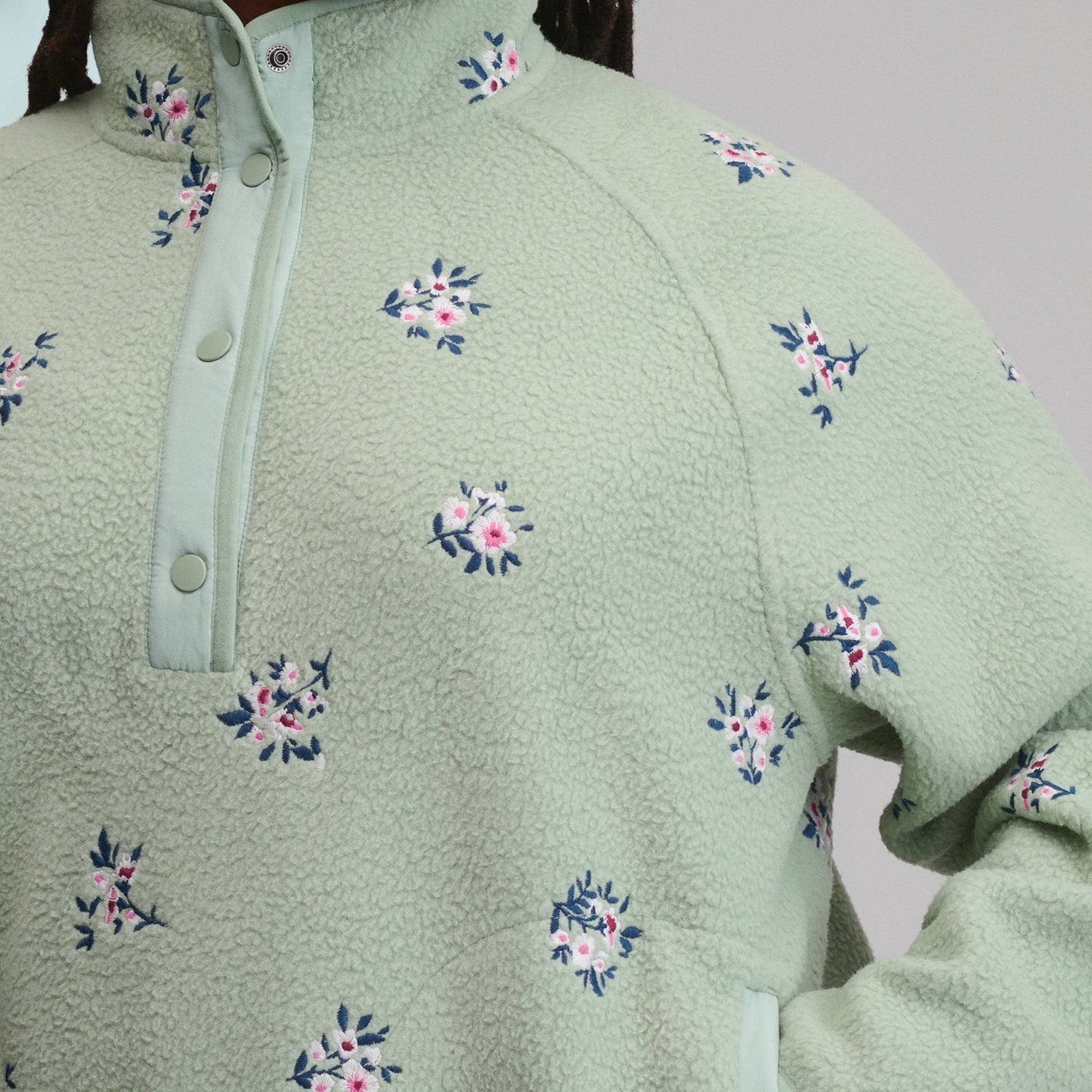 Women's Plush Fleece Snap-Mock Pullover - Embroidered-Limestone-7