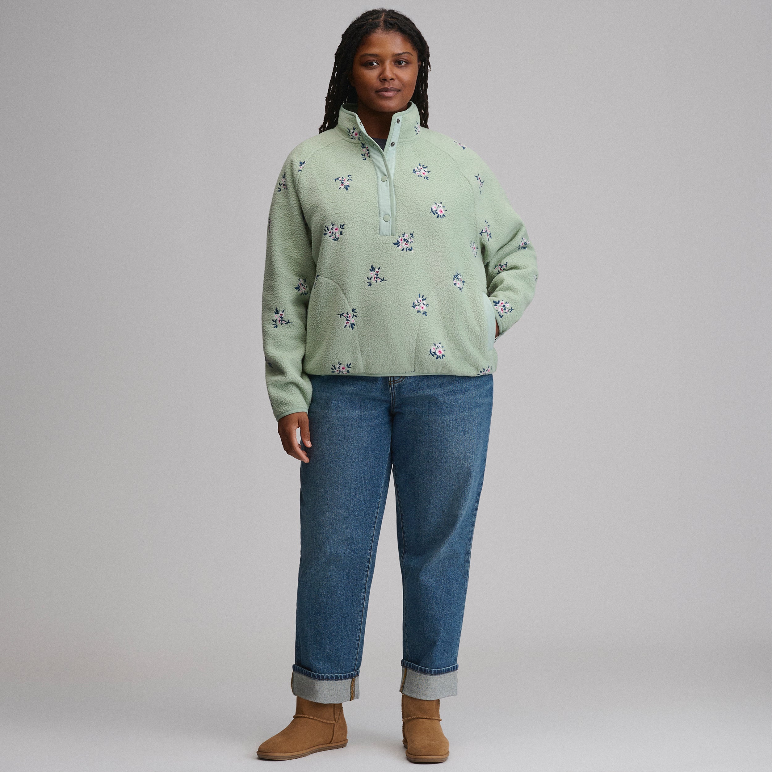 Women's Plush Fleece Snap-Mock Pullover - Embroidered – Eddie Bauer