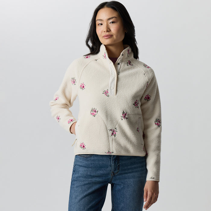 Women's Plush Fleece Snap-Mock Pullover - Embroidered